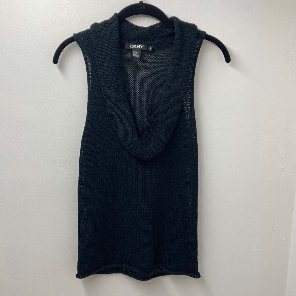 Dkny Black Sleeveless Cowl Neck Open Weave Top Womens Size S